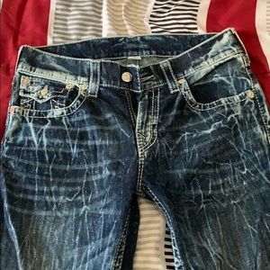 True religion jeans with silver and crease lines